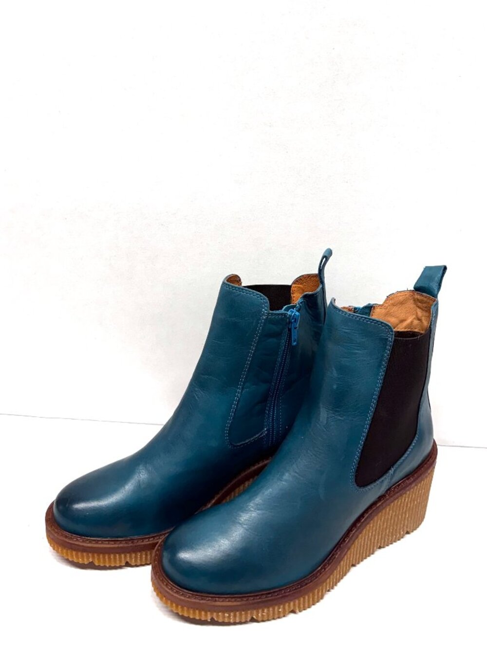 MIZ MOOZ WEDGE LEATHER BOOTS SIDE ZIP / GORE TEAL 37EU / 7US NEW B - 34 - Picture 4 of 5